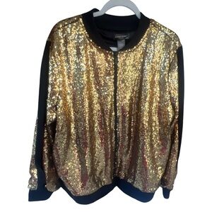 Ashley Stewart Gold & Black Sequin Women's Jacket, Size: 18/20